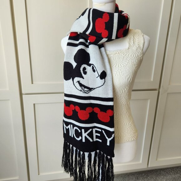 Disney Accessories - Disney Mickey Mouse Knit Scarf Black Red White Fringe Fall Winter Cozy Cute